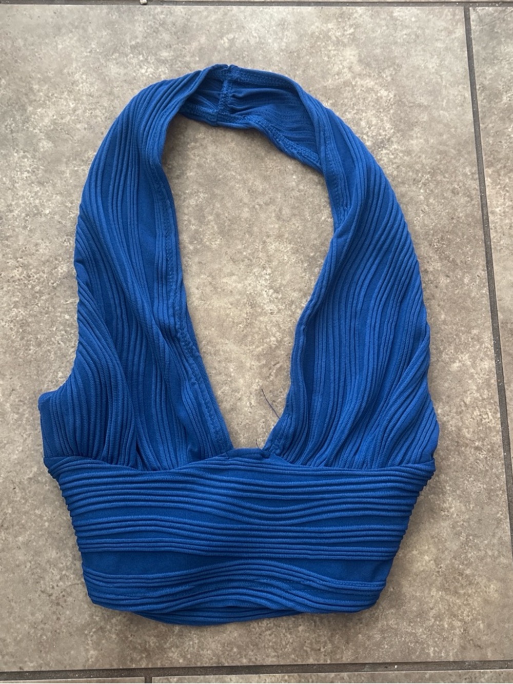 Blue Ribbed Halter Crop Top